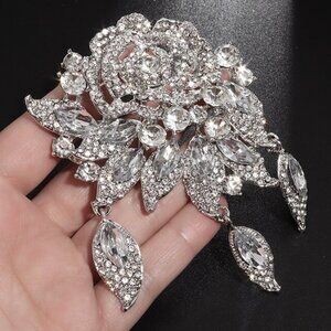 Large Silver Rhinestone Brooch